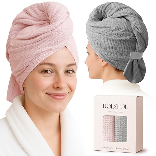 ROLSHOL Hair Towel Wrap 2 Pack - 32x11 Microfiber, Curly Hair