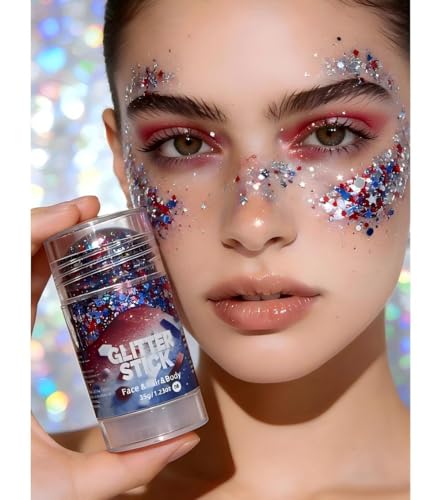 Red White Blue Body Glitter Stick - Patriotic 4th of July