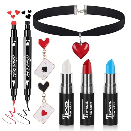 Halloween Queen Makeup Kit with Lip Paint, Heart Stamp Eyeliner & Jewelry