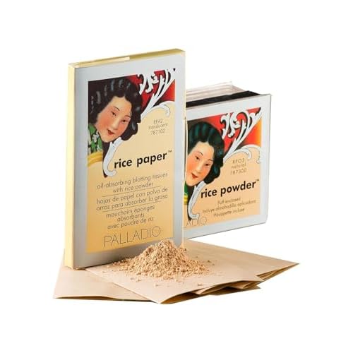 Palladio Rice Paper Facial Tissues for Oily Skin, Face Blotting Sheets Made from Natural Rice, Oil Absorbing Paper with Rice Powder, 2 Sided, Instant Results, Natural, 40 Count, Pack of 1