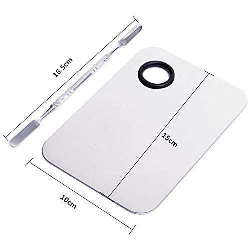2 Piece Stainless Steel Makeup Palette Set with Spatula - Professional Cosmetic Mixing Tools