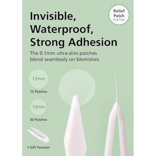EasyDerm Relief Invisible Patch 10 Packs (420 Patches) | 10,000 ppm Tea Tree Oil, Ultra-Slim 0.1mm, Waterproof Pimple Patch, Clear Acne Spot Treatment for Everyday Use