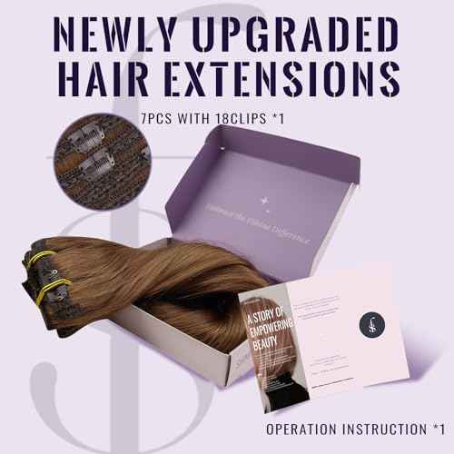 Fshine Clip In Hair Extensions 20 Inch Reddish Brown Real Human Hair, 105 g 7 pcs Long Length Seamless Extensions For Women Full Volume Perfect, For Events Shoots Or Daily Glamour