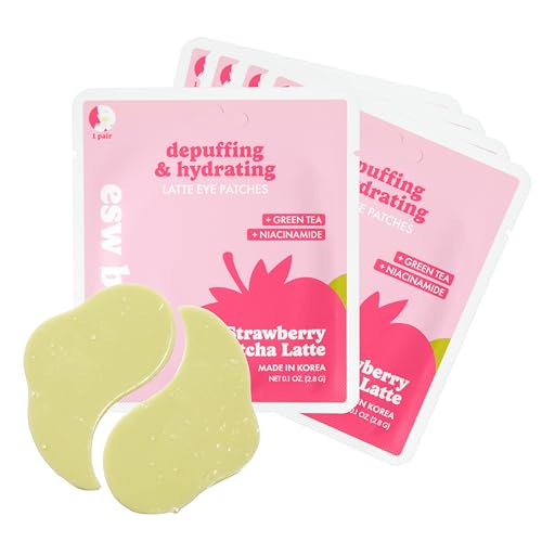 ESW Beauty Strawberry Matcha Latte Under Eye Patches (5-Pack) ? Depuffing & Hydrating ? Vegan Hydrogel with Green Tea for Refreshing, Nourished Under Eyes