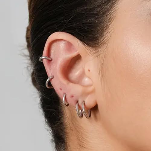 4 Pair Small Hoop Earrings Set for Women, 316L Surgical Stainless Steel Huggie Hoop Earrings Hypoallergenic Cartilage Hoop Earrings for Helix Tragus Conch Piercing Jewelry for Women Men(Silver)