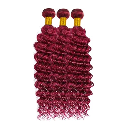 Freiuoke 99J Deep Wave Burgundy Human Hair Extensions - 3 Bundles 16-20 Inch
