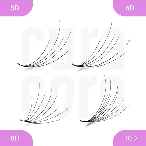 Curacoro Camellia Promade Fans - Handmade Volume Promade Eyelashes Fans 5D to 10D, C CC D Curl, Thickness 0.03~0.07mm, 7-14mm Mix Lengths, Professional Long-Lasting Promade Lash Fans