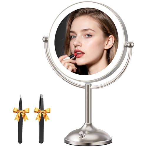 Auxmir 9" Rechargeable Makeup Mirror with 3 Color Dimming Lights