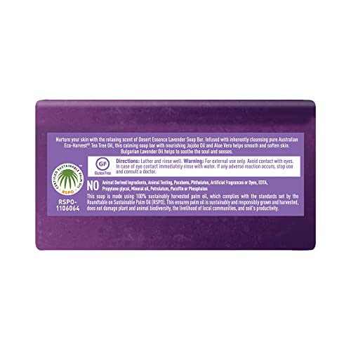 Desert Essence Lavender Soap Bar - 5 Oz - Promotes Cell Regeneration - Refreshing Rich Scent - Tea Tree Oil - Aloe Vera - Jojoba & Palm Oil - Cleanses & Soothes Skin