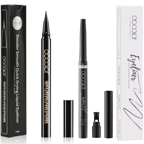 docolor Waterproof Eyeliner Pen Super Slim Precise All Day Eye Liner Gel (Black & White, 2PCS)