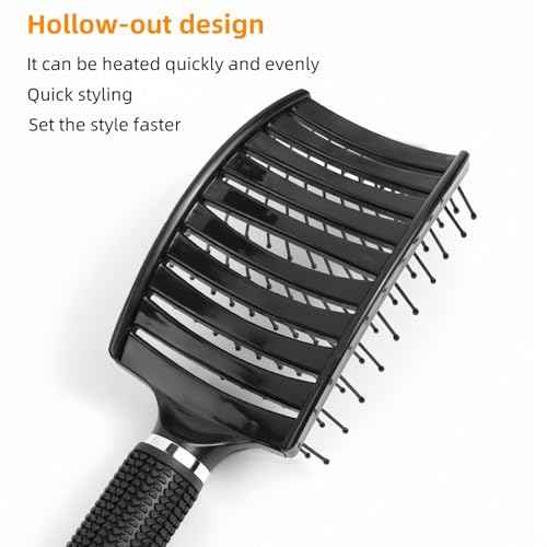 Professional Hair Brush, Curved Vented Design for Quick Blow Drying, Suitable for Women and Men, Paddle Detangling Brush for Wet & Dry, Curly, Thick & Straight Hair (Black-Nylon)