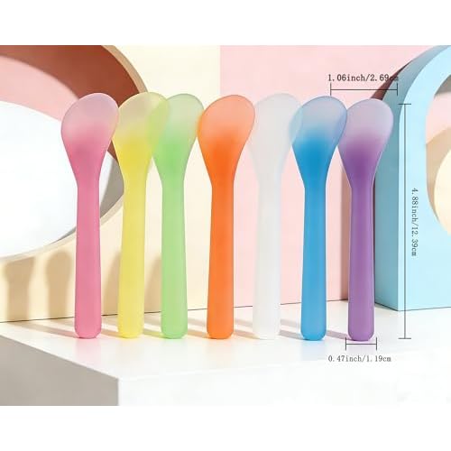 100 PCS Cosmetic Spatulas, 7 Colors ? Reusable Hygienic Makeup Scoop for Face Masks, Creams & Skincare, Flexible PP Tool for Mixing, Sampling, DIY, Salon & Travel 4.88'' x 1.06"