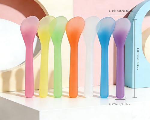QsQueen 100 Pcs Cosmetic Spatulas, 7 Colors - Reusable Makeup Scoop