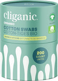 Cliganic Organic Bamboo Cotton Swabs - 200 Count, Hypoallergenic