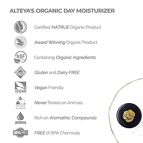 Alteya Organics Day Moisturizer Certified Organic Skin Care 1.7 Fl Oz/50 mL Bio Damascena Award-Winning Face Cream With Organic Bulgarian Rose Oil