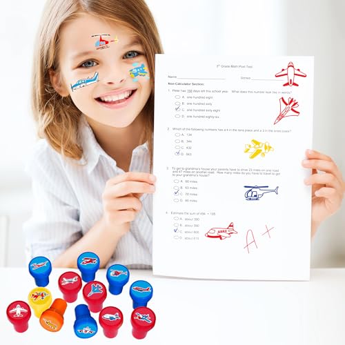 Airplane Party Favors Set - 24 Tattoos & 12 Stamps