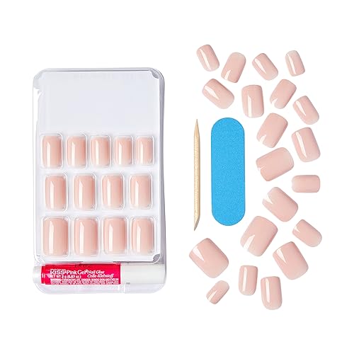 KISS Gel Fantasy Press On Nails, Nail glue included, 'Midnight Snacks', Dark Black, Short Size, Squoval Shape, Includes 28 Nails, 2g glue, 1 Manicure Stick, 1 Mini File