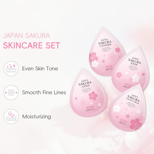 Sakura Travel Skincare Set - 60pcs Mini Kit with Cleanser, Toner & More