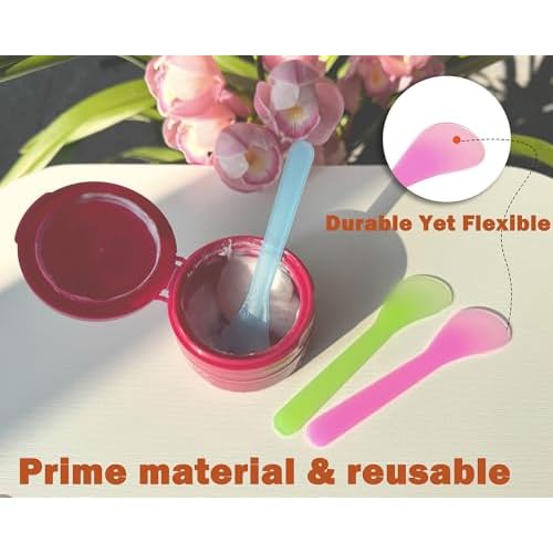 100 PCS Cosmetic Spatulas, 7 Colors ? Reusable Hygienic Makeup Scoop for Face Masks, Creams & Skincare, Flexible PP Tool for Mixing, Sampling, DIY, Salon & Travel 4.88'' x 1.06"