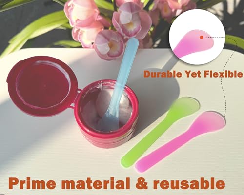 QsQueen 100 Pcs Cosmetic Spatulas, 7 Colors - Reusable Makeup Scoop