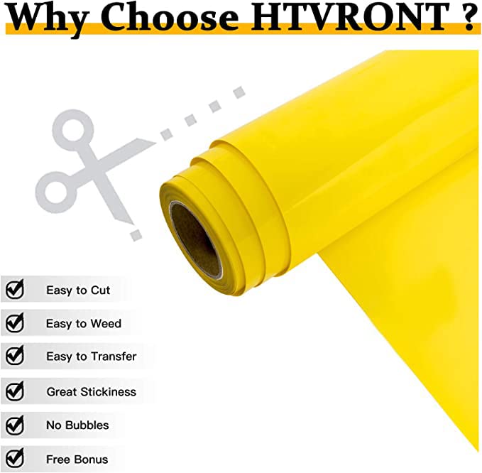 HTVRONT Yellow HTV Vinyl Rolls Heat Transfer Vinyl - 12" x 15ft Yellow HTV Vinyl for Shirts, Yellow Iron on Vinyl for Cricut & Cameo - Easy to Cut & Weed for Heat Vinyl Design (Yellow)