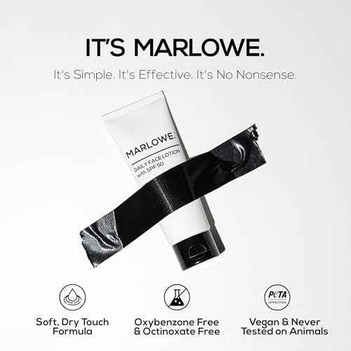 MARLOWE. No. 128 Men's Facial Lotion with Sunscreen SPF 50, 3.4 oz, Oil-Free, Lightweight Daily Face Moisturizer for Men, Includes Natural Extracts to Hydrate, Nourish & Soothe