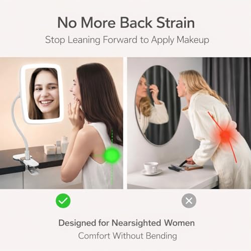 Ezcora Lighted Makeup Mirror with Clip-On Gooseneck – Portable & Rechargeable