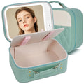M-Box Travel Makeup Bag With LED Mirror, Protable Size Makeup Case Travel Cosmetic Bags Brush Organizer Storage Box, Rechargeable Vanity Mirror, Cosmetic Travel Bag for Women. (Mint-white)