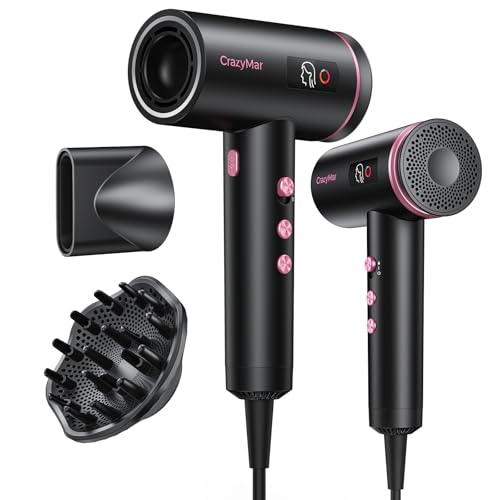 CrazyMar 1800W Ionic Hair Dryer with Smart Mode & Cold Shot – Fast Drying, Quiet, Lightweight for Men & Women