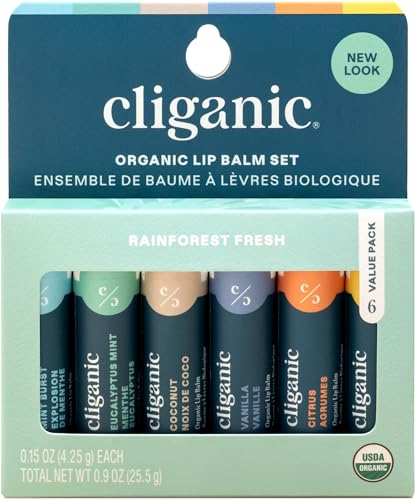 Cliganic Organic Lip Balm Set 6 Pack - Natural Hydrating