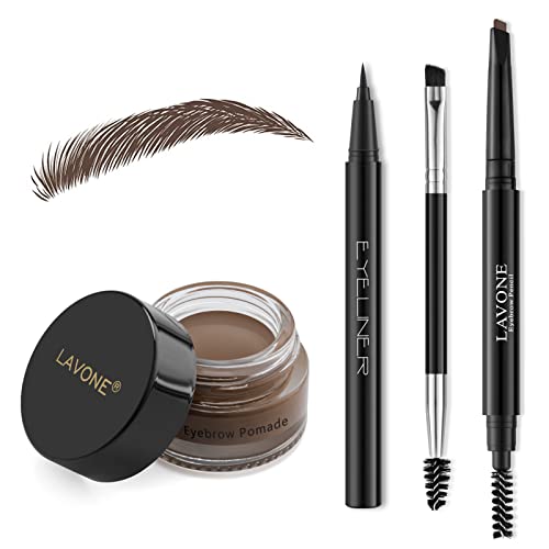 LAVONE Eyebrow Kit with Pencil, Eyeliner & Pomade - Waterproof Dark Brown