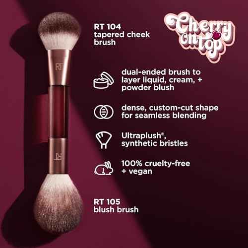 Real Techniques Cherry On Top It¡¯s All Blush Brush, Dual-Ended & Multipurpose Makeup Brush for, Powder, Liquid & Cream Blush, Synthetic Bristles, Vegan & Cruelty-Free Face Brush, 1 Count