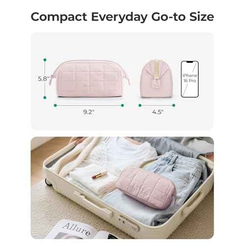 BAGSMART Makeup Bag Travel Toiletry Bag, Puffy Padded Make Up Bags for Women Makeup Organizer Case, Wide-open Pouch Purse Travel Essentials Toiletries Accessories Brushes, Lavender Purple