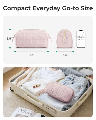 BAGSMART Travel Makeup Bag - Pink Padded Organizer with Pockets