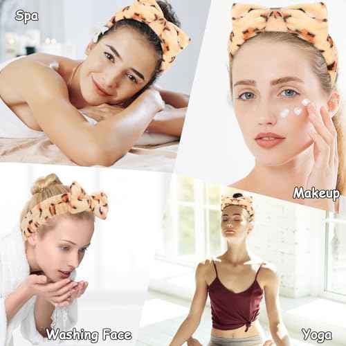 Casoty 6 Pcs Spa Headband, Hair Band for Washing Face, Cheetah Makeup Headband, Skincare Headbands, Soft Fleece Hairband for Face Washing Yoga