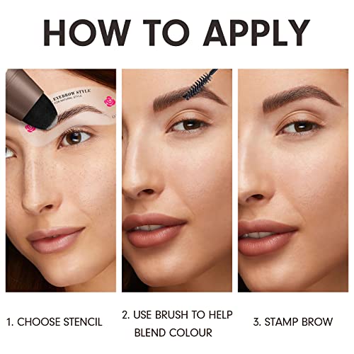 Eyebrow Stamp Stencil Kit - One-Step Eye Brow Stencil Kit with 24 Reusable Thin & Thick Eyebrow Stencils, Long-Lasting Waterproof & Smudge-Proof Brow Stamp Kit for Perfect Eye Makeup (Light Brown)