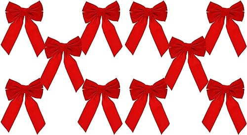 Celebrate A Holiday Red Velvet Christmas Wreath Bow, Set of 10 - Dimensions of 9" W X 13" L - Great for Christmas Garland, Large Gifts, and Parties - Indoor or Outdoor Christmas Decorations (2 Pack)