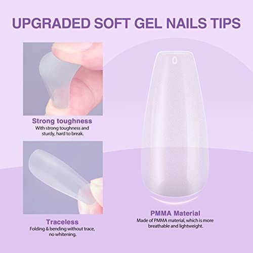 SAVILAND Gel X Nail Kit - White Long Coffin Nails Tips 500 Pcs with 4-In-1 Gel Nail Glue, Portable Mini U V LED Nail Lamp and Extension Nails DIY Art Tools All-In-1 Kit Gift for Women