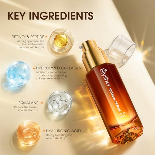 Retinol Collagen Serum for Face: Anti Aging &Anti Wrinkle Repair Peptide Serum with Hyaluronic Acid to Boost Hydration- Day/Night Facial Firming Neck Plump Skin Care for Women/Men(1.70 Fl Oz)