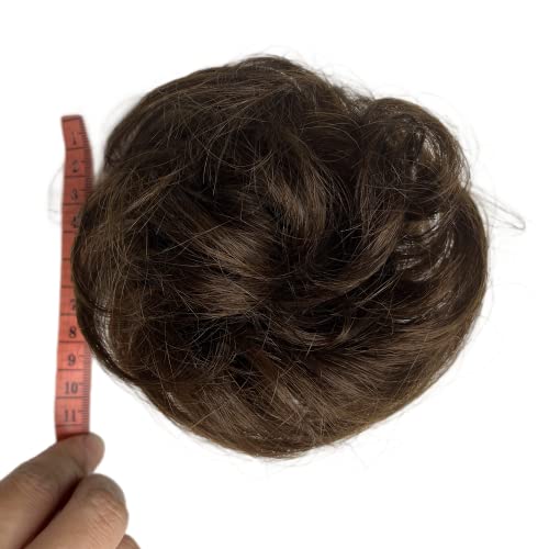 AYunhe 100% Human Messy Hair Bun with Fringe Tail Tousled Updo Scrunchies Hair Pieces Ponytail Hair Extension Curly Wavy Chignon Hairpieces for Women Girls (1B)