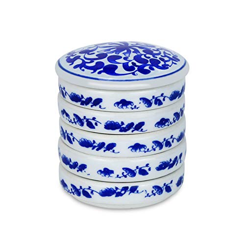 Fitlyiee 5-Tier Round Porcelain Watercolor Palette Tray with Flower Design
