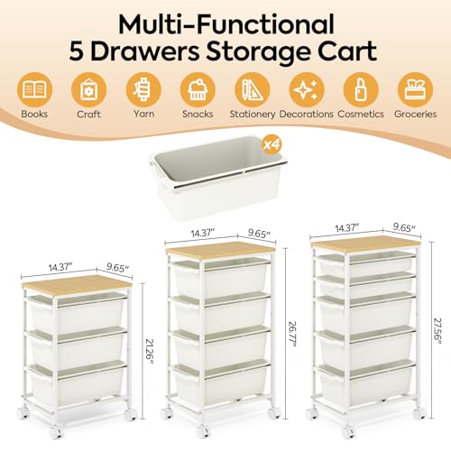 4-Drawer Rolling Storage Cart with Wooden Top & Lockable Wheels