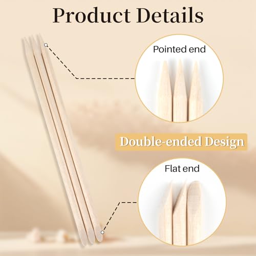 100PCS Double Sided Nail Cuticle Pushers - Wooden Orange Sticks for Nails, Manicure & Nail Art