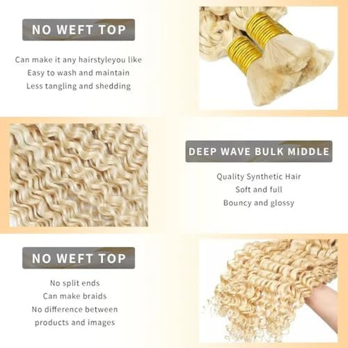 14 Inch Blonde Human Braiding Hair - Deep Wave Boho Braids