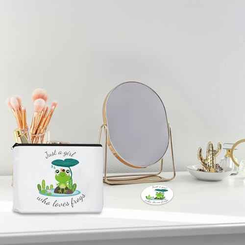Frog Gifts for Frog Lovers, Includes Makeup Bag, Cute Socks, Frogs Writing Gel Ink Pen & Mini Round Mirror, Just Who Loves Frogs, Birthday Gift for Women