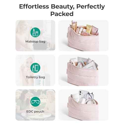 BAGSMART Small Makeup Bag, Puffy Portable Cosmetic Pouch with Charm Zipper, Water-Resistant Travel Organizer for Women (Baby Pink, Small)