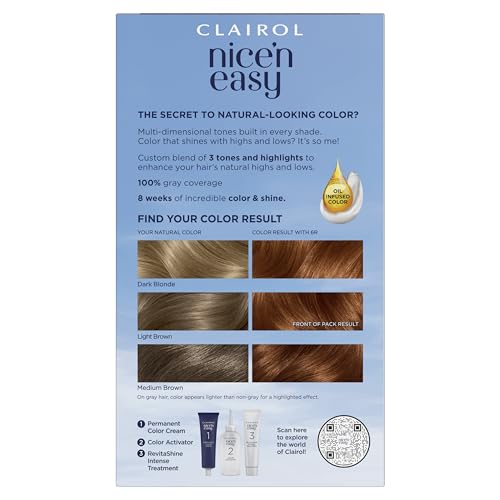 Clairol Nice'n Easy Permanent Hair Dye, 6R Light Auburn Hair Color, Pack of 1