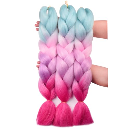 BACANA 4Tone Gradient Rainbow Braiding Hair Extensions 24 Inch for Kids & Adults