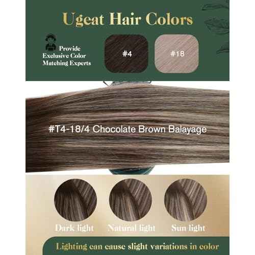 Ugeat Balayage Clip in Hair Extensions 22 Inch Double Weft Human Hair Extensions Clip ins Dark Brown Human Hair Clip in Extensions Ash Brown Ombre 7Pcs 120G 4/18/4