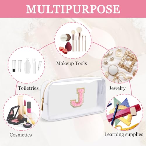 Personalized Initial Clear Makeup Bag | Chenille Letter Design